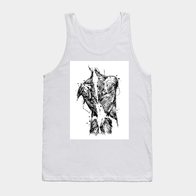 Human Back With Muscles Black and White Anatomy Gift Tank Top by LotusGifts